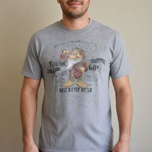 Disney World Grumpy Tough Guy Mens Gray Graphic T-Shirt Hanes Size M